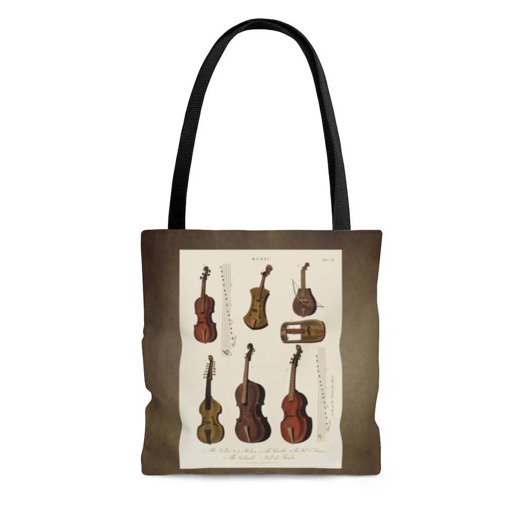 Premium Polyester Tote Bag - Vintage Art #201 Antique Music 