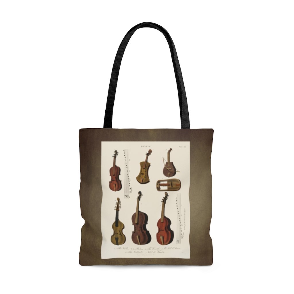 Premium Polyester Tote Bag - Vintage Art #201 Antique Music 