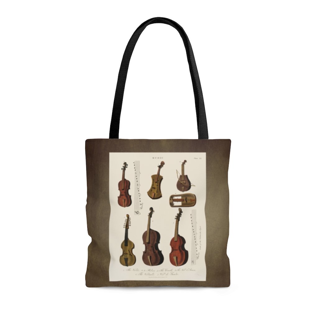 Premium Polyester Tote Bag - Vintage Art #201 Antique Music 