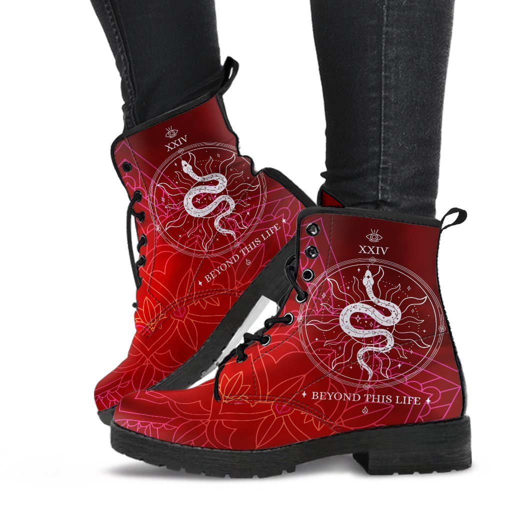 Red Combat Boots - Snake Boots | Vegan Leather Lace Up