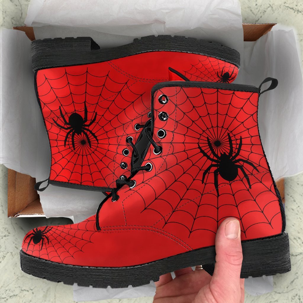 Spiderweb Boots - Red Combat Boots | Goth Boots Gothic Boots