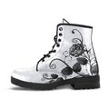 White Combat Boots - Black Roses | Boho Shoes Handmade Lace