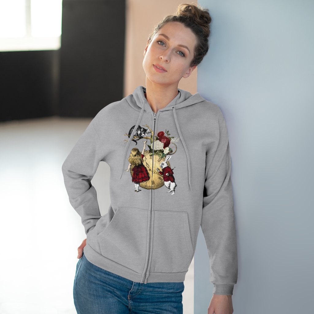 Zip Up Hoodie (Fleece Inside)-Alice in Wonderland 34 Red