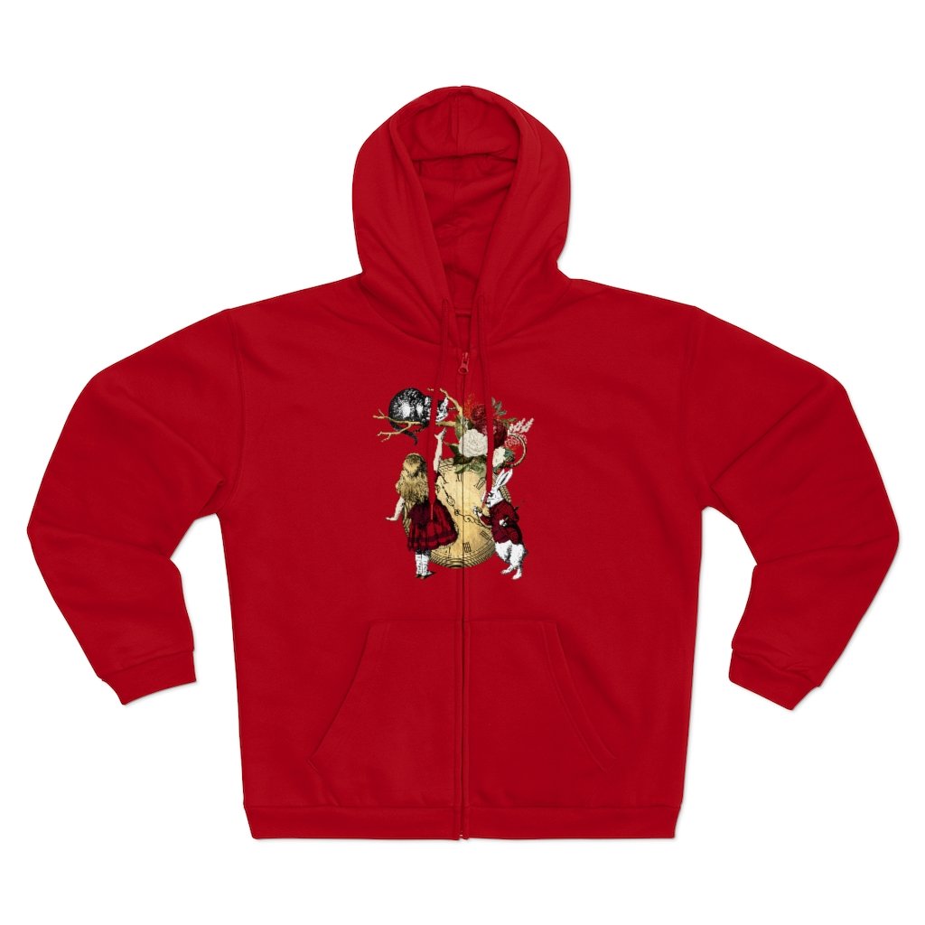Zip Up Hoodie (Fleece Inside)-Alice in Wonderland 34 Red
