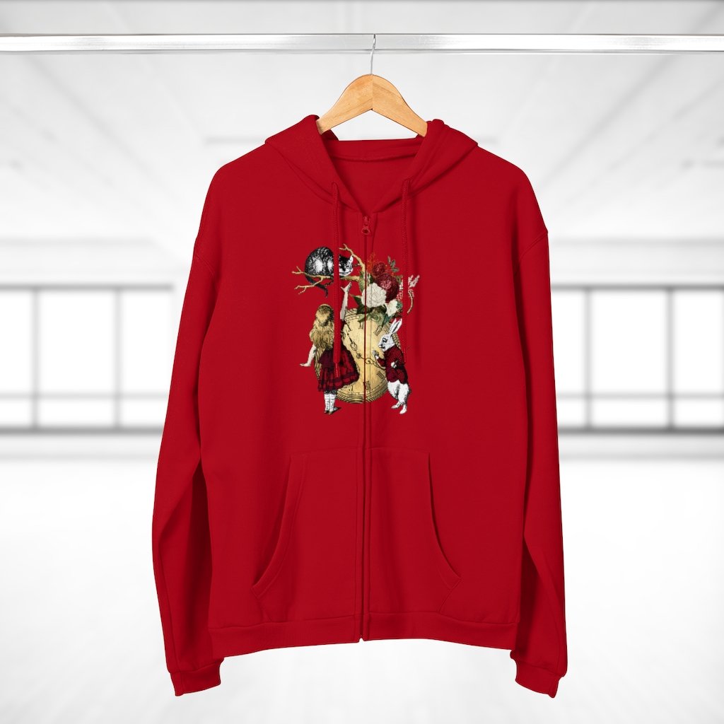 Zip Up Hoodie (Fleece Inside)-Alice in Wonderland 34 Red