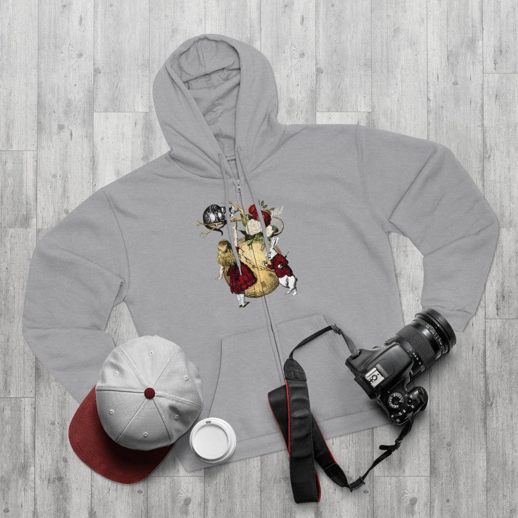 Zip Up Hoodie (Fleece Inside)-Alice in Wonderland 34 Red